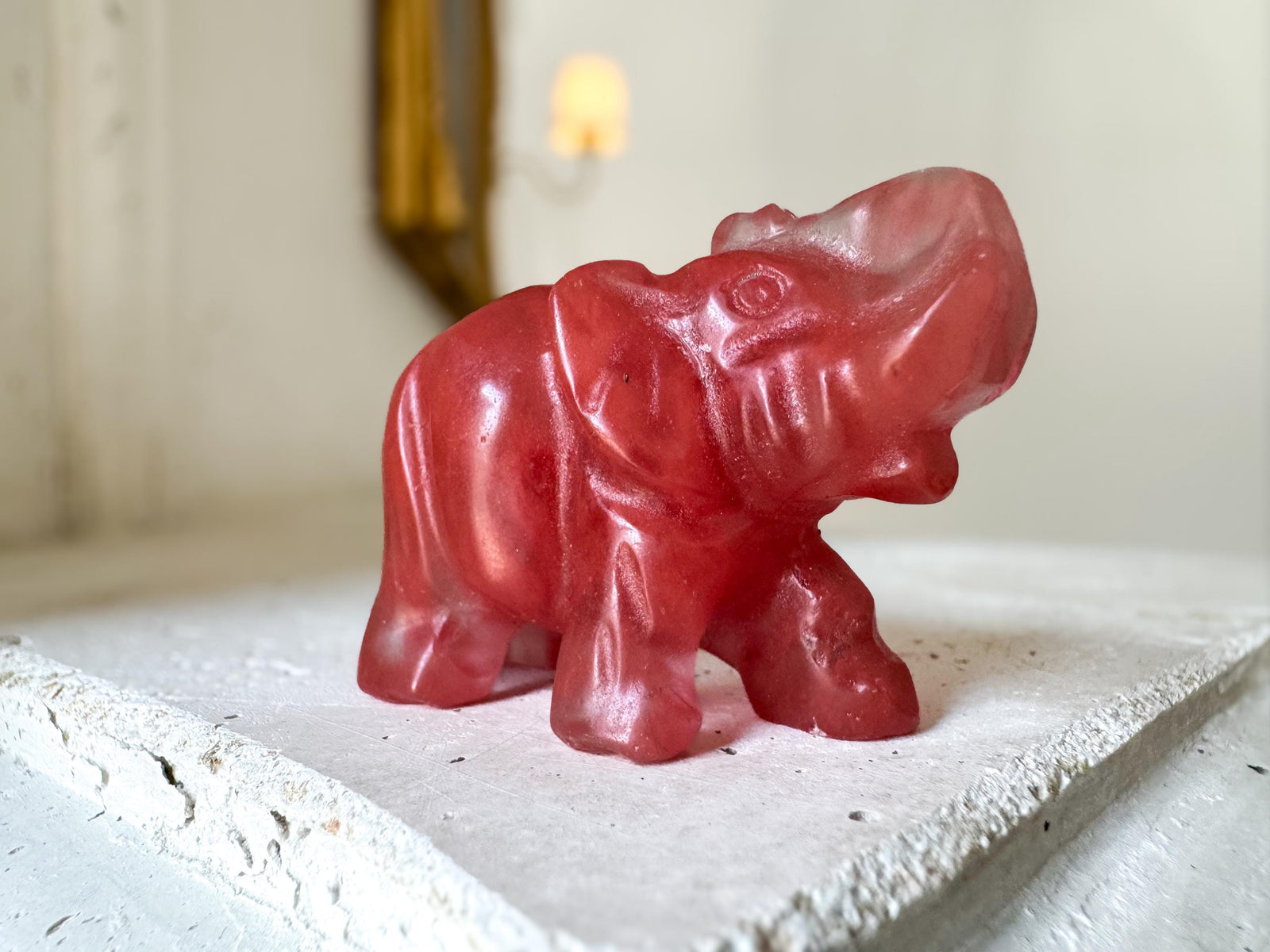 Strawberry Quartz Elephant | 2 Inch Crystal Carving for Love, Joy & Emotional Healing
