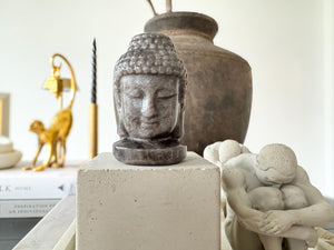 Silver Sheen Obsidian Buddha Head | 5cm Carved Crystal Statue for Protection & Meditation