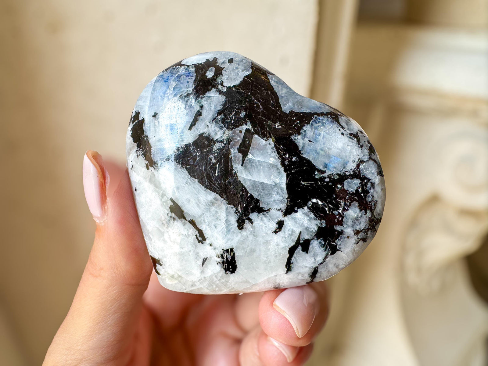 Rainbow Moonstone Heart Crystal | 4–6 cm Palm Stone for Intuition, Healing & Chakra Energy