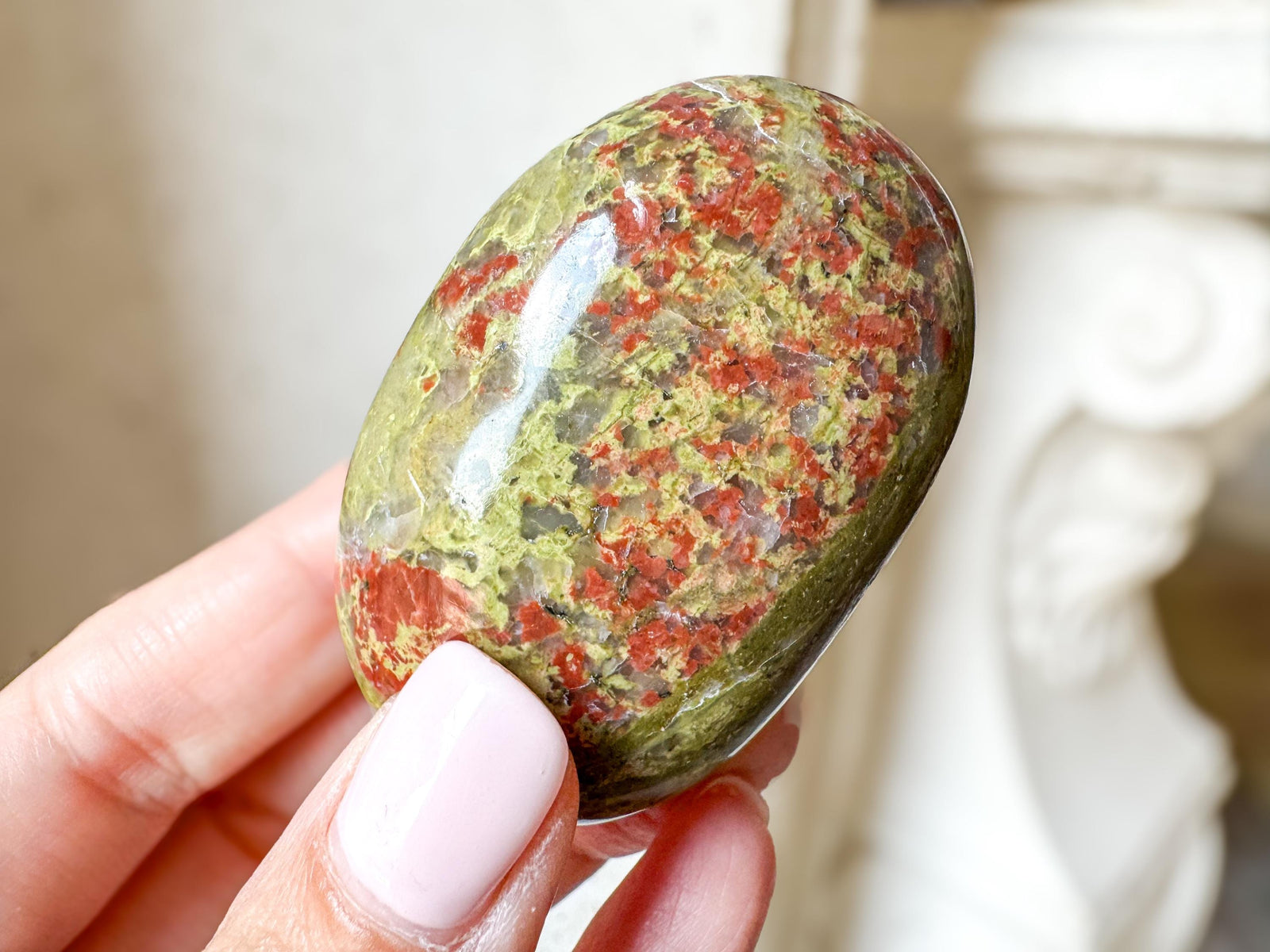 Unakite Palm Stone for Healing & Balance | Heart Chakra Crystal | Reiki, Meditation, Crystal Gift