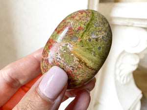 Unakite Palm Stone for Healing & Balance | Heart Chakra Crystal | Reiki, Meditation, Crystal Gift