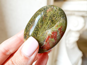 Unakite Palm Stone for Healing & Balance | Heart Chakra Crystal | Reiki, Meditation, Crystal Gift