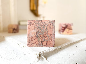 Moroccan Picture Jasper Cube: Atlas Mountain Crystal Decor, Root Chakra Stone