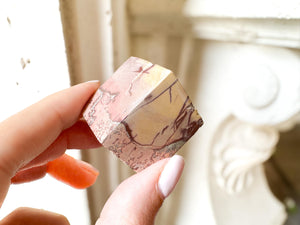 Moroccan Picture Jasper Cube: Atlas Mountain Crystal Decor, Root Chakra Stone