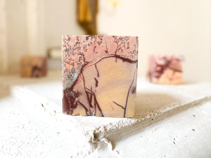 Moroccan Picture Jasper Cube: Atlas Mountain Crystal Decor, Root Chakra Stone