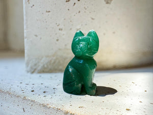 Green Aventurine Cat Figurine: Lucky Crystal Animal Statue, Reiki Healing