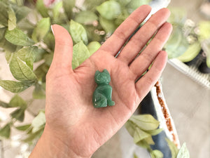 Green Aventurine Cat Figurine: Lucky Crystal Animal Statue, Reiki Healing