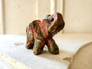 Unakite Elephant Carving: 2-Inch Gemstone Figurine, Healing Crystal