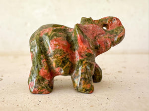 Unakite Elephant Carving: 2-Inch Gemstone Figurine, Healing Crystal