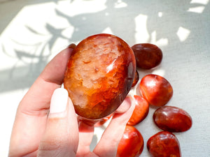 Carnelian Palm Stone: Root Chakra Healing Crystal, Meditation Worry Stone