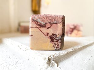 Moroccan Picture Jasper Cube: Atlas Mountain Crystal Decor, Root Chakra Stone