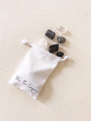 Protection & Grounding Crystal Kit – Larvikite, Black Obsidian, Hematite, Clear Quartz, Tourmaline Stones