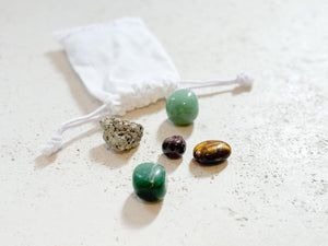 Abundance & Prosperity Crystal Set – Pyrite, Aventurine, Nephrite Jade, Garnet, Tiger’s Eye + Free Selenite Plate