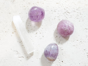 ADHD Crystal Set – Amethyst, Lepidolite, Fluorite, Selenite for Focus, Calm, Stress Relief & Clarity