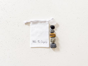 Crystal Gift Set for Him – Larvikite, Tiger’s Eye, Pyrite, Hematite, Obsidian Stones for Strength, Protection & Energy