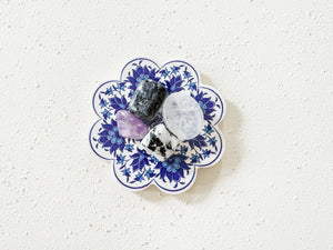 Intuition & Moon Energy Crystal Gift Set – Larvikite, Amethyst, Moonstone, Selenite Plate for Meditation, Healing