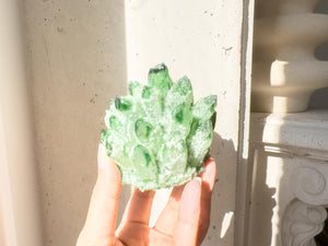 Green Ghost Quartz Cluster – Natural Green Quartz Crystal Mineral Specimen for Healing, Energy, Home Decor & Spiritual Gift