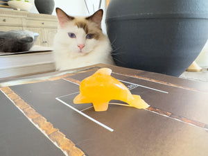 Hand Carved Orange Calcite Dolphin Figurine: Healing Crystal Decor (3")