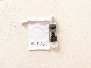 Protection & Grounding Crystal Kit – Larvikite, Black Obsidian, Hematite, Clear Quartz, Tourmaline Stones