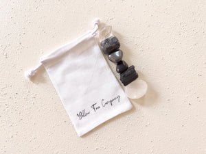 Protection & Grounding Crystal Kit – Larvikite, Black Obsidian, Hematite, Clear Quartz, Tourmaline Stones