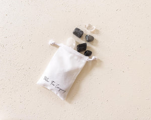Protection & Grounding Crystal Kit – Larvikite, Black Obsidian, Hematite, Clear Quartz, Tourmaline Stones