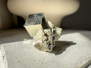 Pyrite Cube - Navajún Pyrite Crystal Cube in Matrix – Natural Spanish Pyrite Mineral Specimen, Collectible & Gift