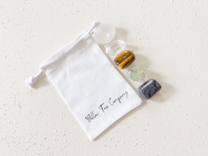 Focus & Productivity Crystal Set – Larvikite, Fluorite, Tiger’s Eye, Clear Quartz + Free Selenite Stand