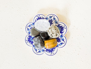 Crystal Gift Set for Him – Larvikite, Tiger’s Eye, Pyrite, Hematite, Obsidian Stones for Strength, Protection & Energy