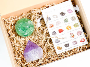 Fluorite Sphere & Amethyst Point Set with Selenite Charging Stand