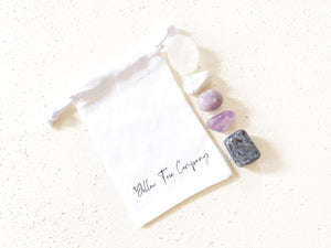 Stress Relief & Balance Crystal Gift Set – Larvikite, Amethyst, Howlite, Lepidolite, Selenite Plate