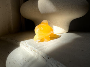 Hand Carved Orange Calcite Dolphin Figurine: Healing Crystal Decor (3")