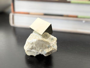Pyrite Cube - Navajún Pyrite Crystal Cube in Matrix – Natural Spanish Pyrite Mineral Specimen, Collectible & Gift