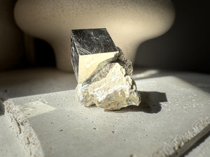 Pyrite Cube - Navajún Pyrite Crystal Cube in Matrix – Natural Spanish Pyrite Mineral Specimen, Collectible & Gift