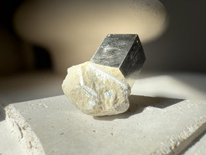 Pyrite Cube - Navajún Pyrite Crystal Cube in Matrix – Natural Spanish Pyrite Mineral Specimen, Collectible & Gift