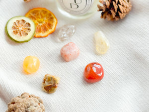 Fall Crystal Set – Carnelian, Smoky Quartz, Sunstone, Citrine, Agate, Orange Calcite Tumbles for Warm Energy & Seasonal Gift