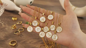 Mother of Pearl Zodiac Necklace: 18K Gold Astrology Pendant