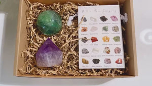 Amethyst Point & Fluorite Sphere Crystal Set: Healing Decor