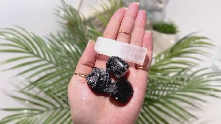Protective Energy Healing Crystal Set: Black Tourmaline, Obsidian, Moonstone & Selenite