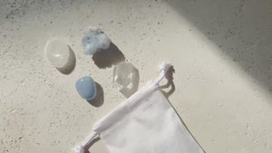 Healing Crystal Gift Set: Angelite, Celestite, Quartz & Selenite Stand