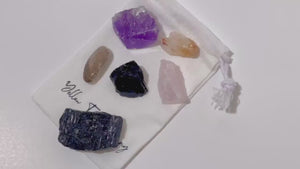 Evil Eye Protection Crystal Set: Black Tourmaline, Obsidian, Citrine, Quartz & Amethyst