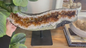 Massive Citrine Crystal Cluster on Metal Stand
