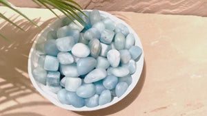 Tumbled Aquamarine Stones: Calming Healing Crystals