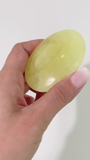Lemon Calcite Palm Stone: Yellow Crystal Worry Stone
