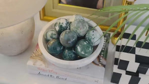 Moss Agate Sphere: Natural Crystal Ball, Calming Home Decor
