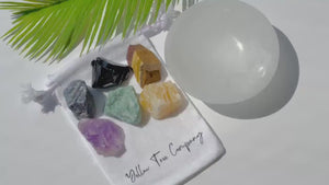 Crystal Set - Chakra Stones Set: Raw Gemstones & Selenite Charging Bowl