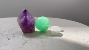 Fluorite Sphere & Amethyst Point Set with Selenite Charging Stand