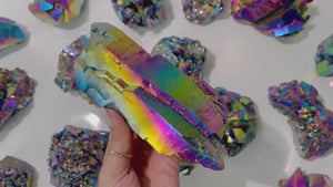 Large Rainbow Titanium Aura Quartz Crystal Cluster: Flame Aura Decor
