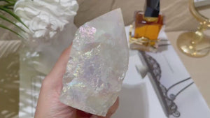 Angel Aura Quartz Tower: Natural Iridescent Crystal Decor