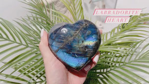 Rainbow Labradorite Crystal Heart: Healing Stone Decor