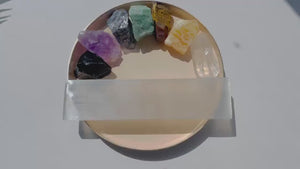 Chakra Stones Set: Obsidian, Amethyst, Selenite Charging Plate